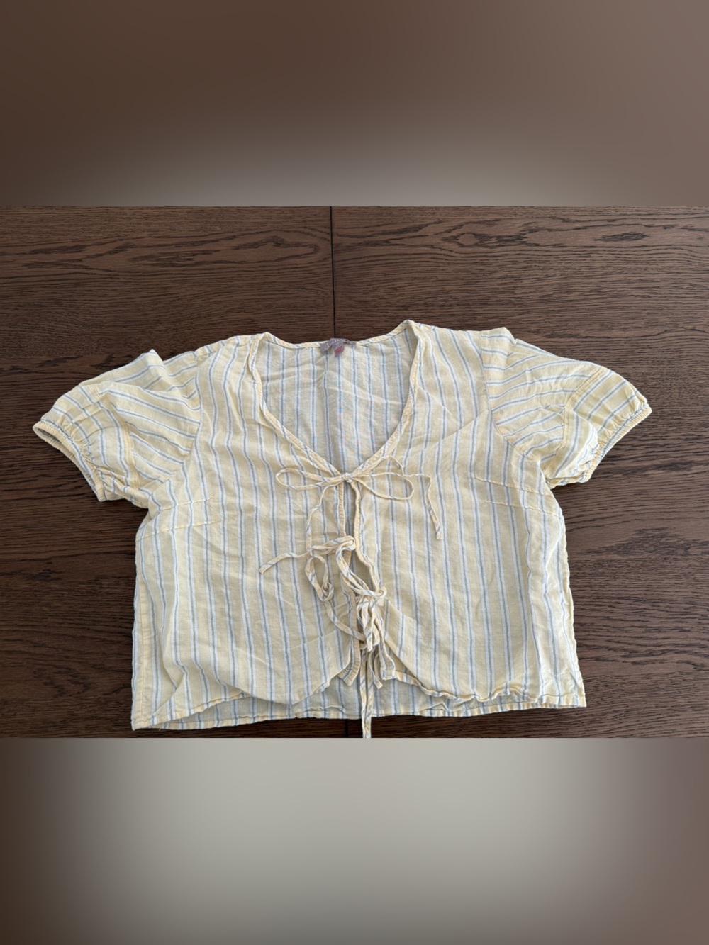 J. Crew Pale Yellow & White Striped Tie-Front Blouse